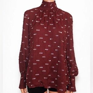 Rachel Comey Lashes Crepe Long Sleeve Rite Oversized Top Blouse Burgundy NWT 💜❤️